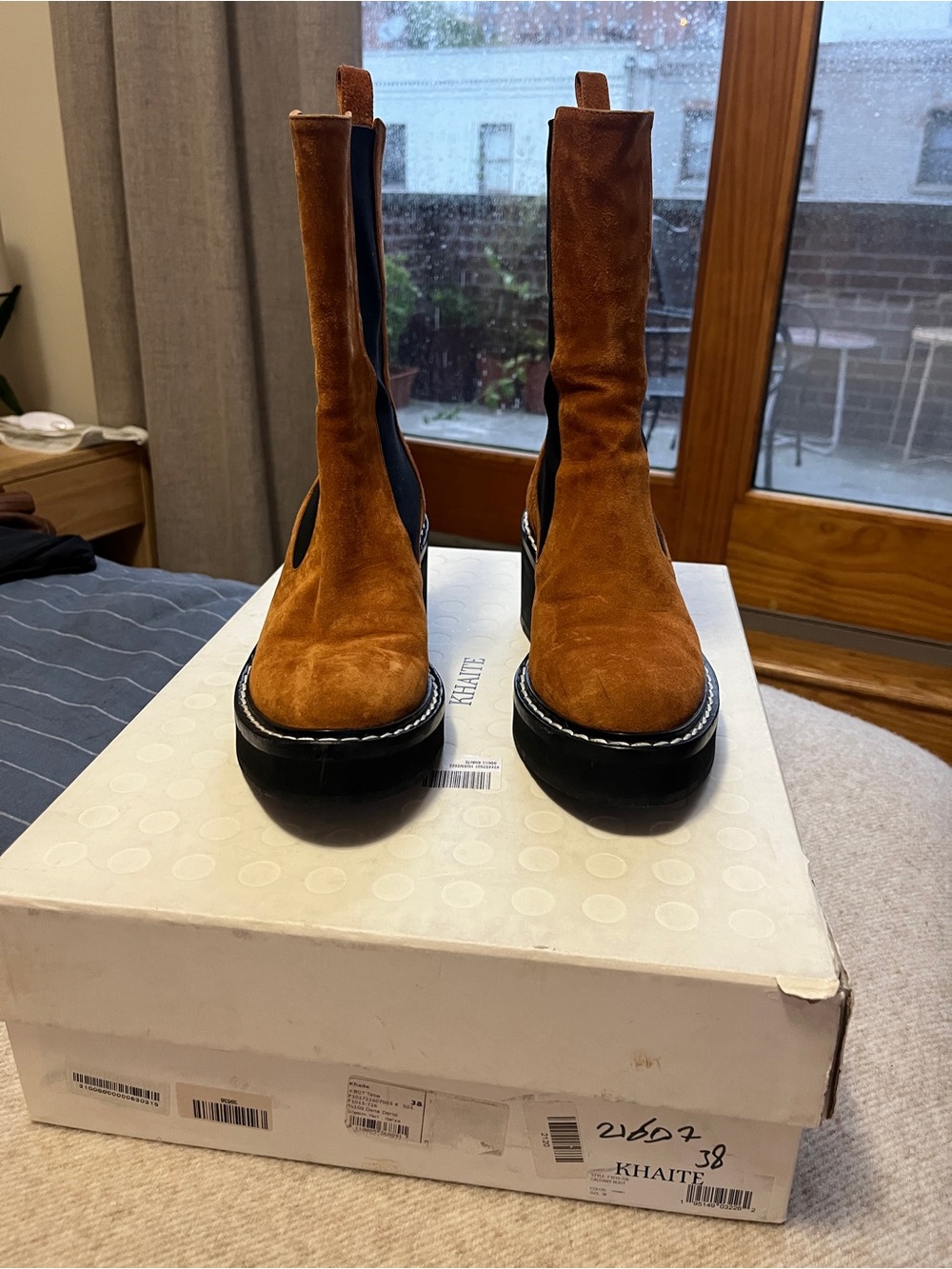 KHAITE Calgary Boot in Cognac Brown Suede - Picture 2 of 12